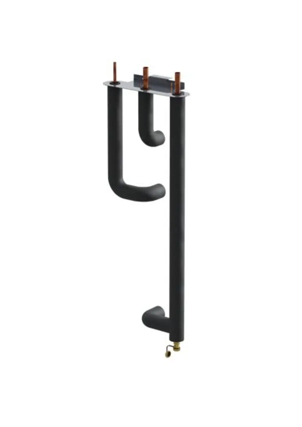 Produktbild: STIEBEL ELTRON Rohrbausatz RBS-SBC, 238827. Schwarze Rohre mit silberfarbener Halterung und goldenen Anschlüssen auf weißem Hintergrund.